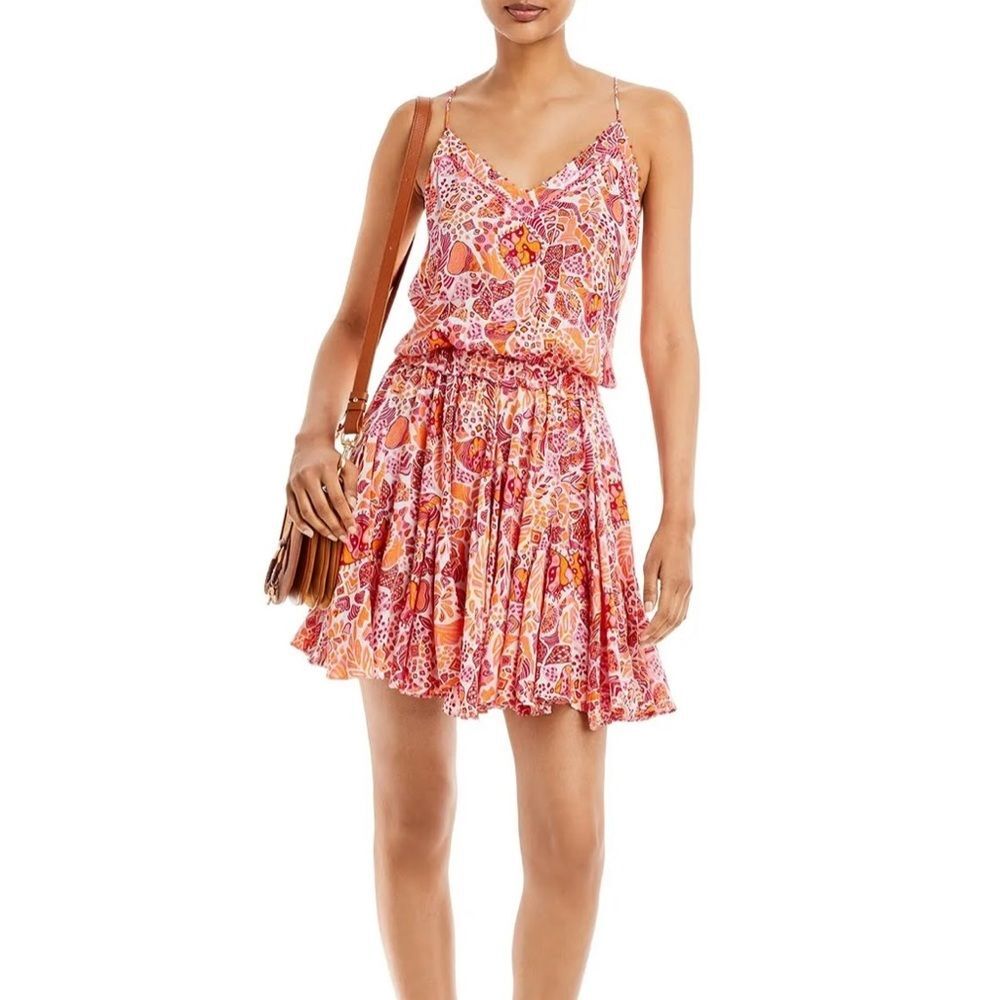 Poupette St Barth Womens Laurie Smocked V-Neck Mini Dress Size Large NWT